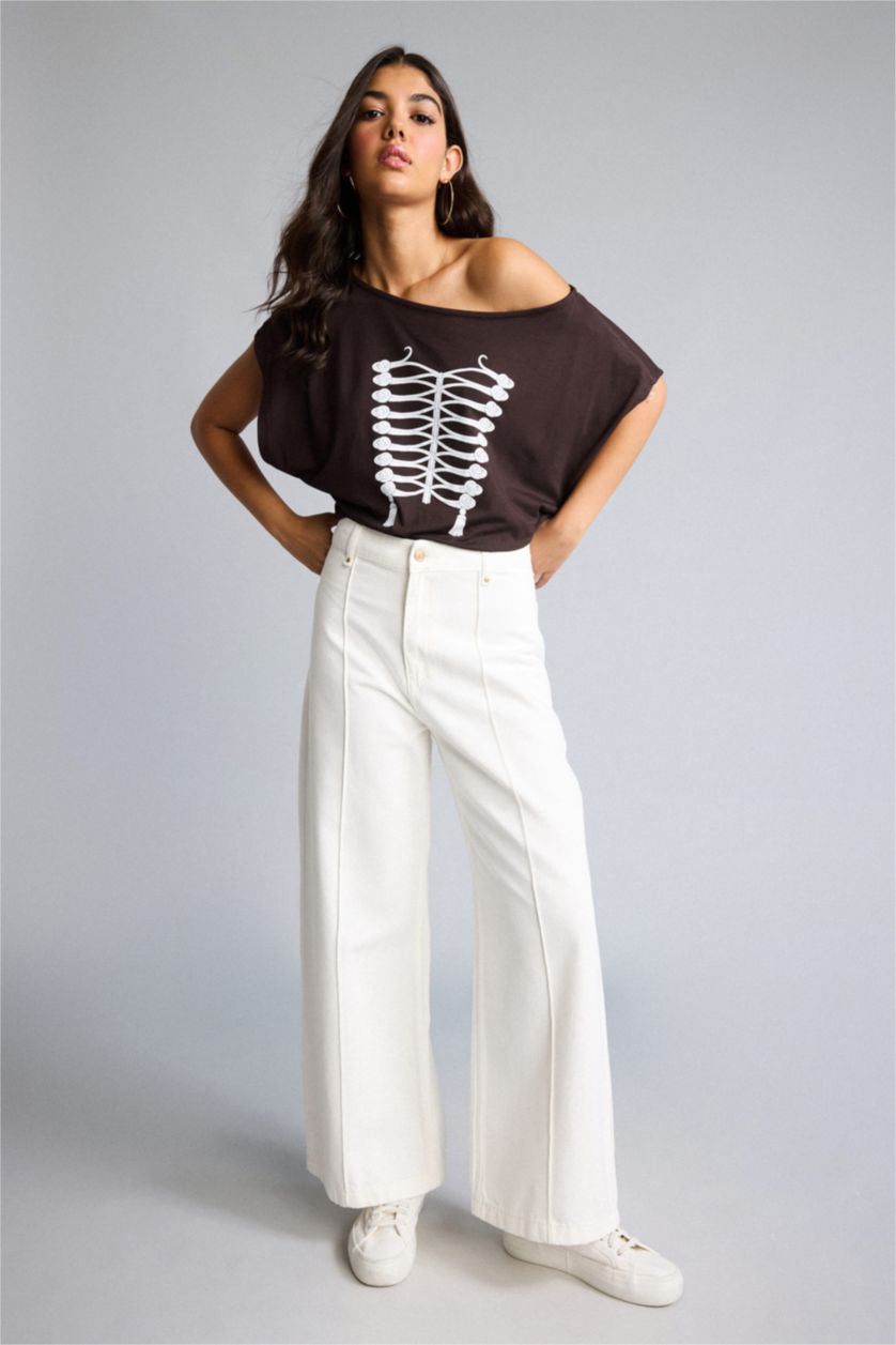 Women White High Waist Wide Leg Trousers