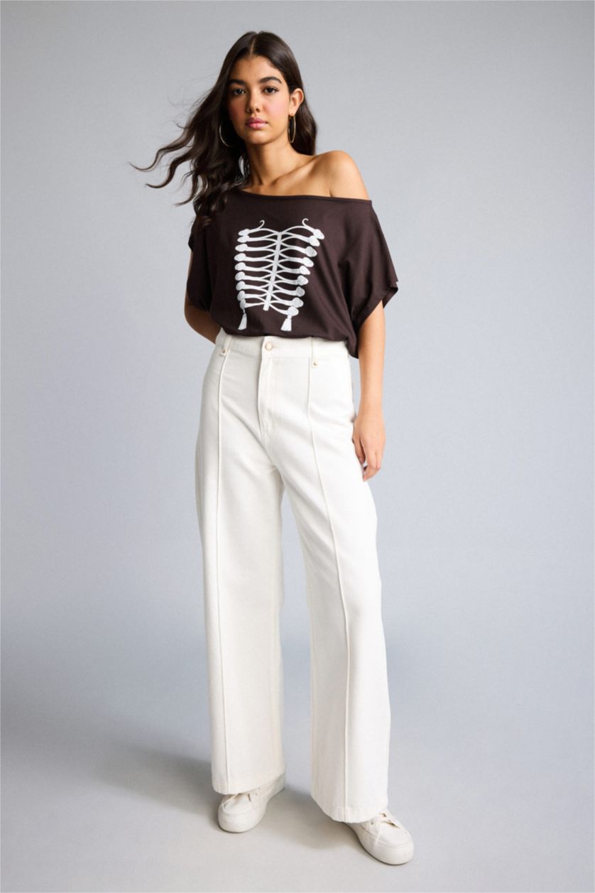 Women White High Waist Wide Leg Trousers