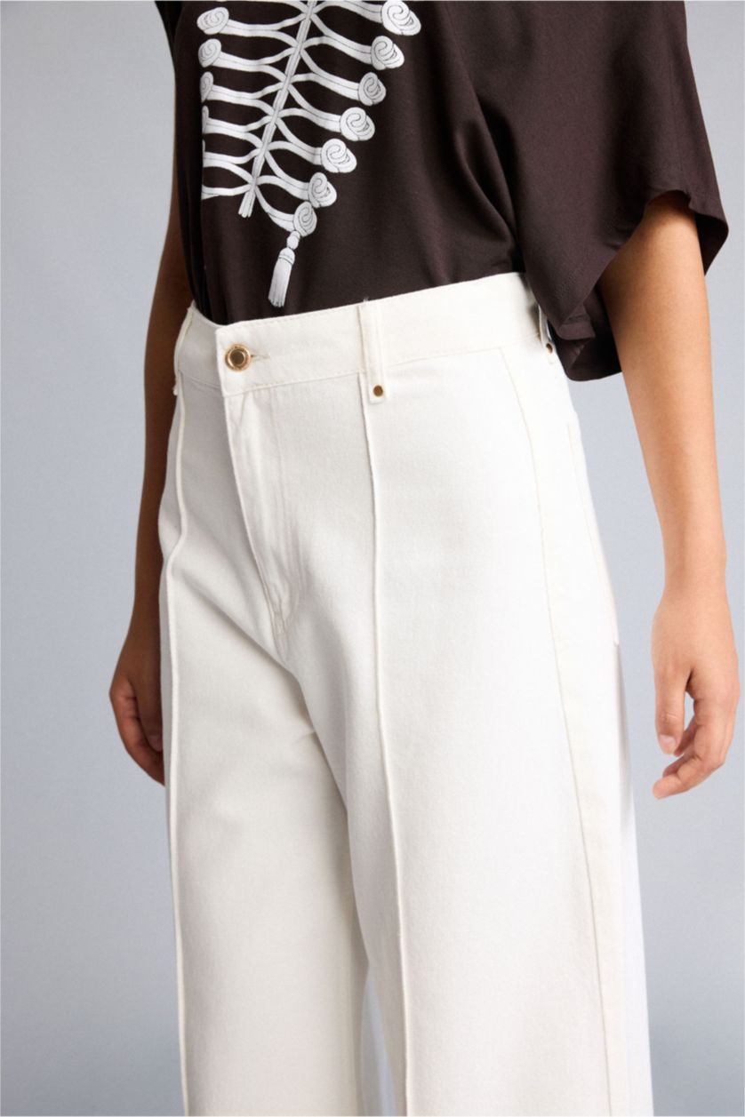 Women White High Waist Wide Leg Trousers