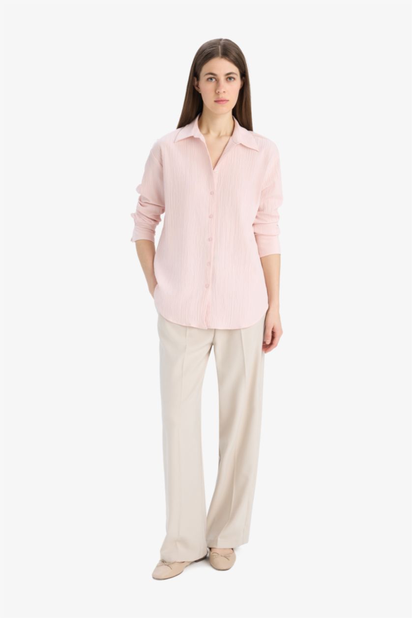 WOMAN Light Pink Oversize Fit Long Sleeve Shirt