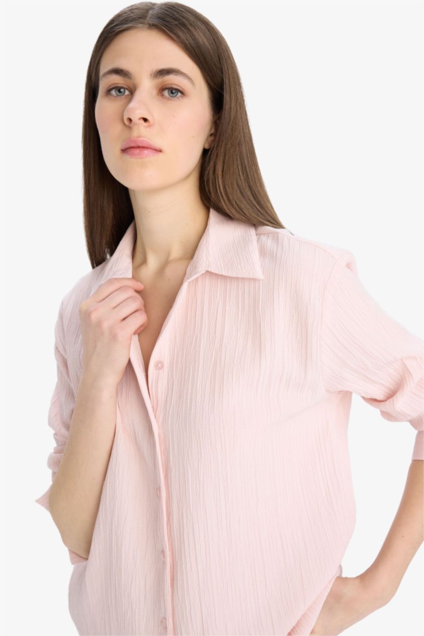 WOMAN Light Pink Oversize Fit Long Sleeve Shirt