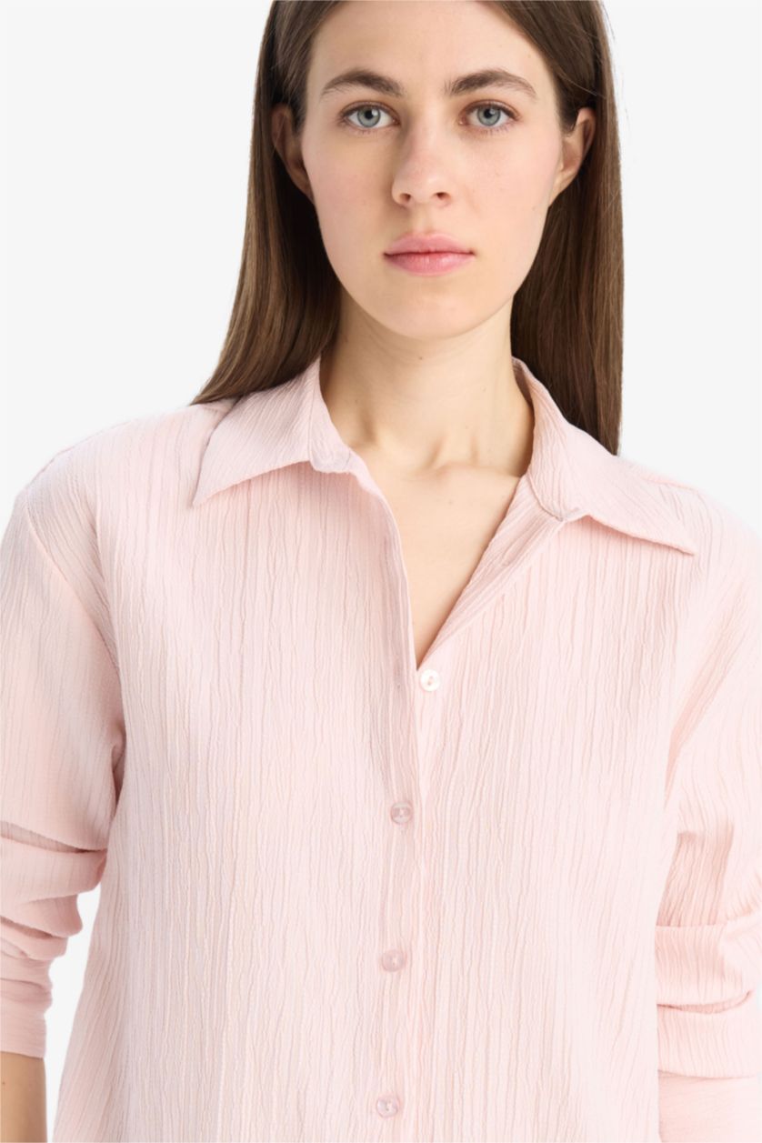 WOMAN Light Pink Oversize Fit Long Sleeve Shirt
