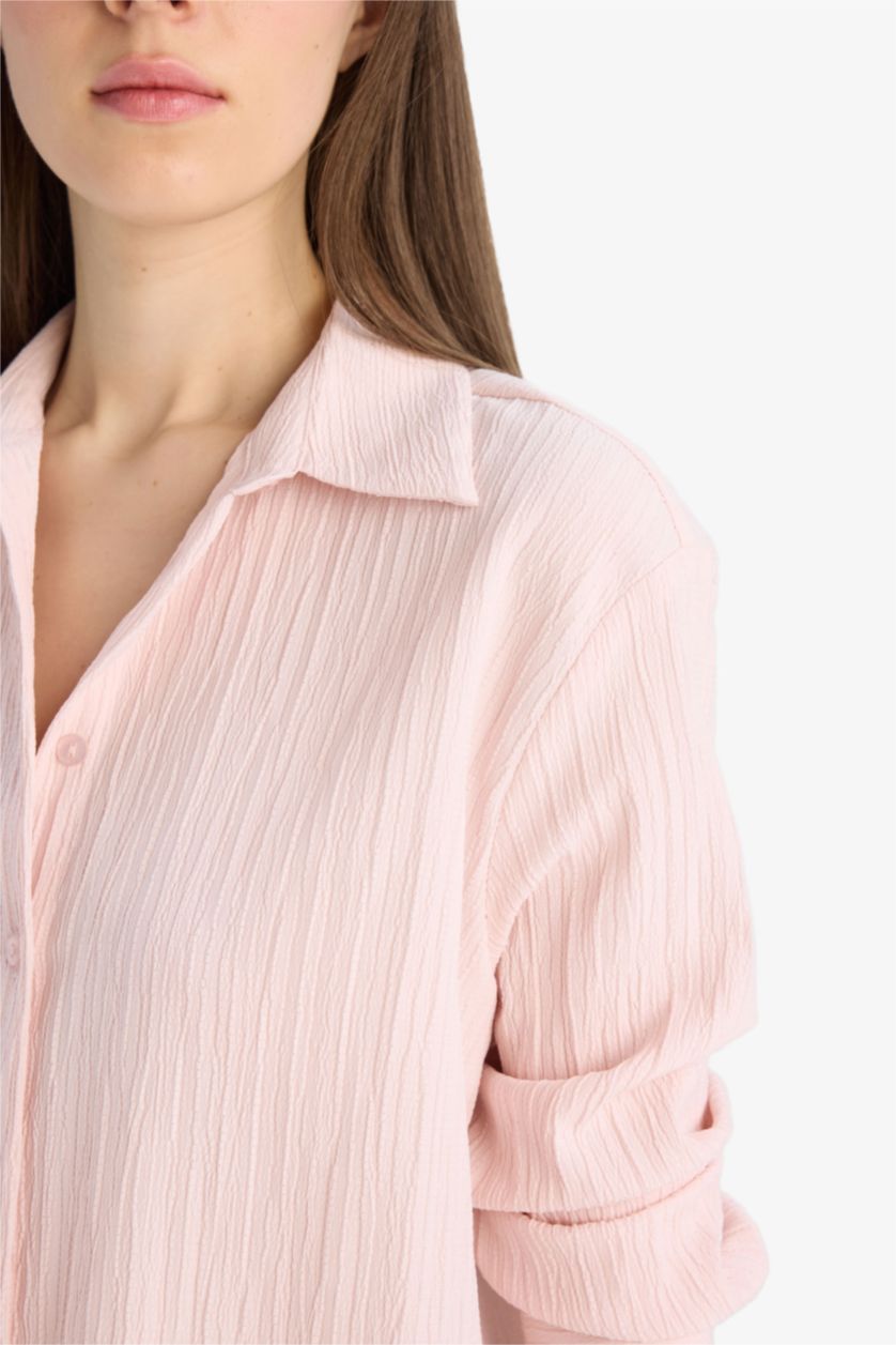 WOMAN Light Pink Oversize Fit Long Sleeve Shirt