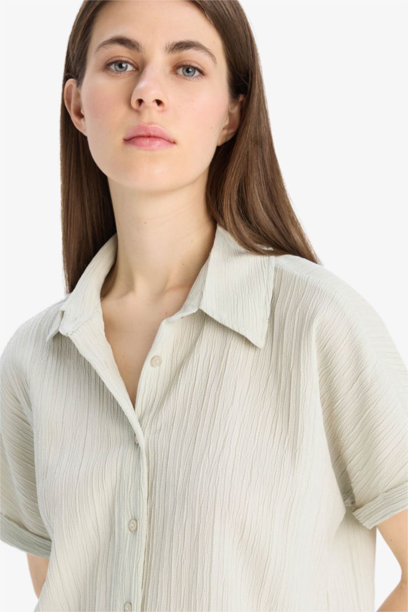 WOMAN Light Mint Regular Fit Shirt Collar Short Sleeve Shirt