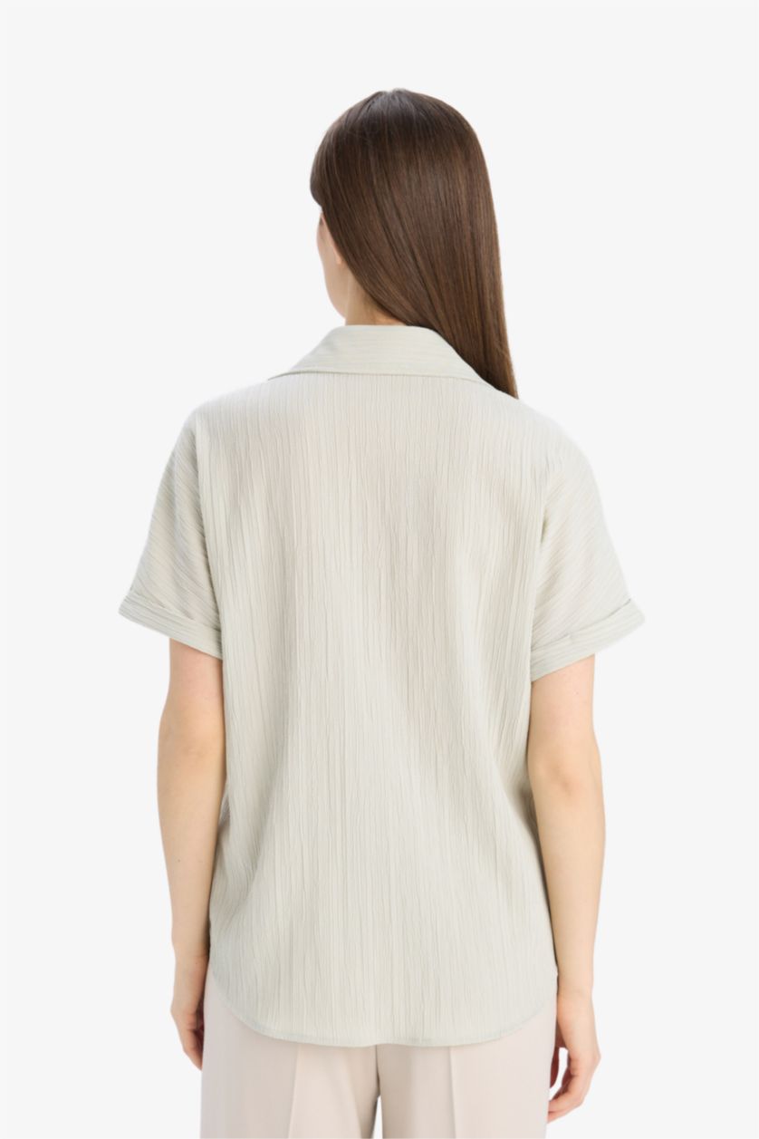 WOMAN Light Mint Regular Fit Shirt Collar Short Sleeve Shirt