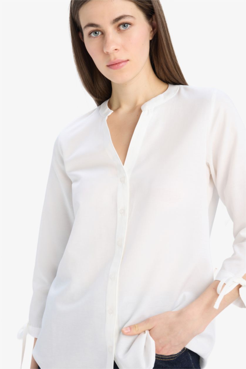 WOMAN White Regular Fit Shirt Collar Poplin Long Sleeve Shirt