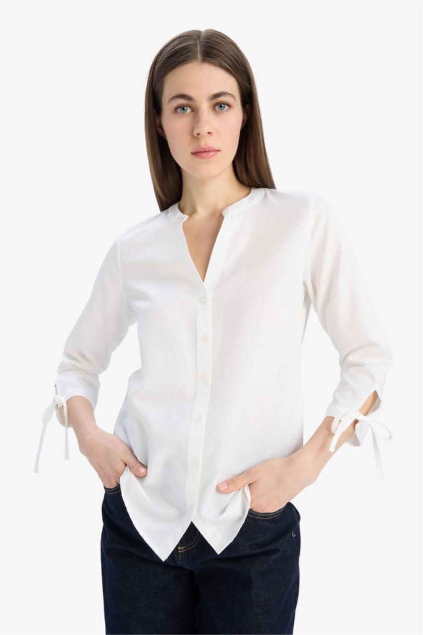 WOMAN White Regular Fit Shirt Collar Poplin Long Sleeve Shirt