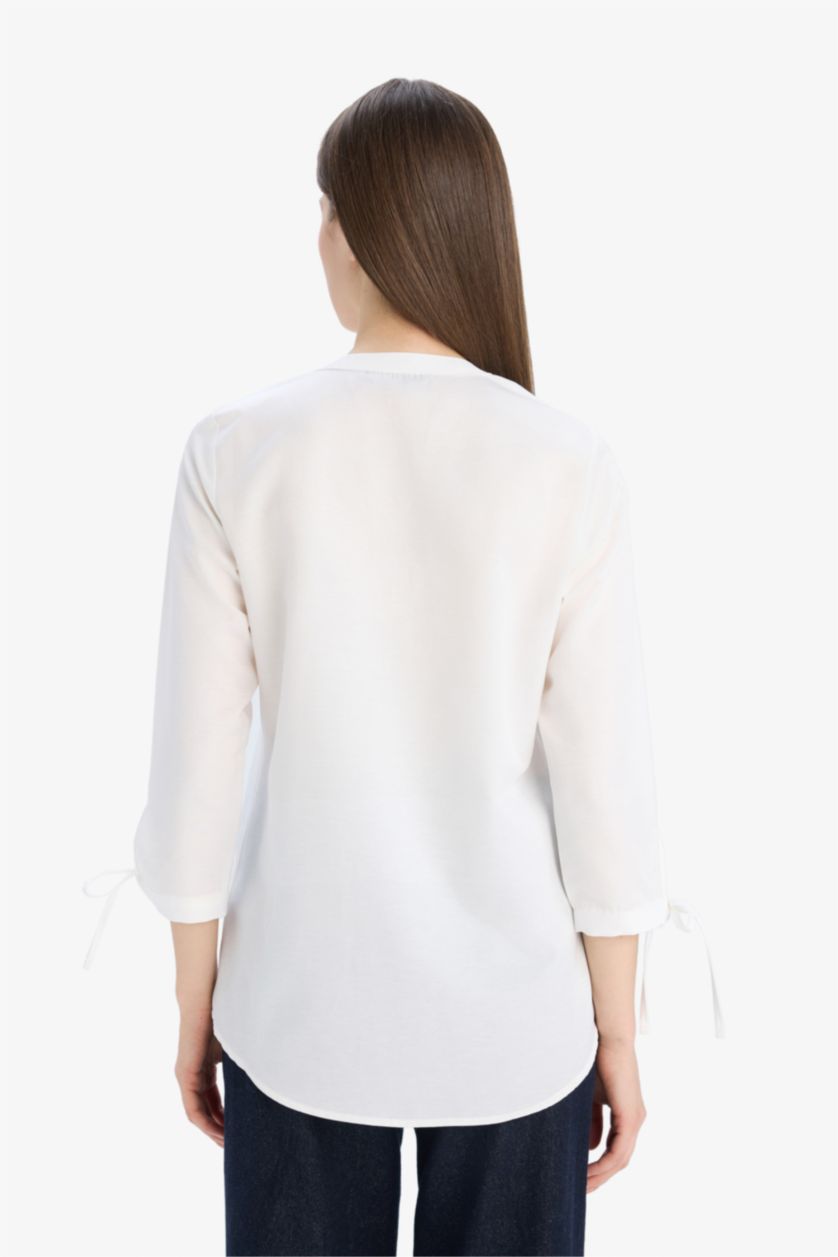 WOMAN White Regular Fit Shirt Collar Poplin Long Sleeve Shirt
