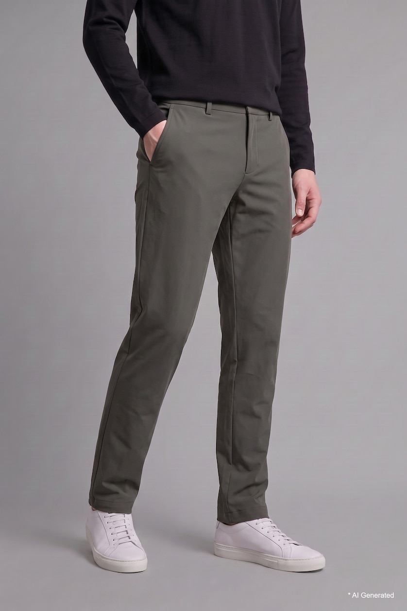Men Khaki Tailored Fit Trousers