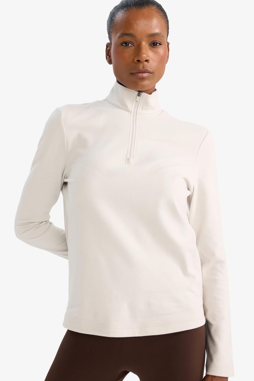 Kadın Taş Warmtech Standart Fit Dik Yaka Fermuarlı Sporcu Sweatshirt