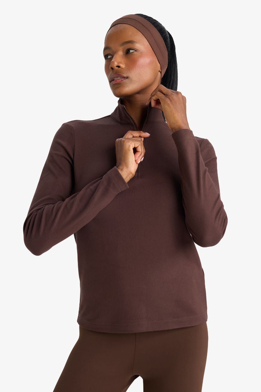 نساء بني سويت شيرت رياضي قصة عادية بياخة عالية من DeFactoFit