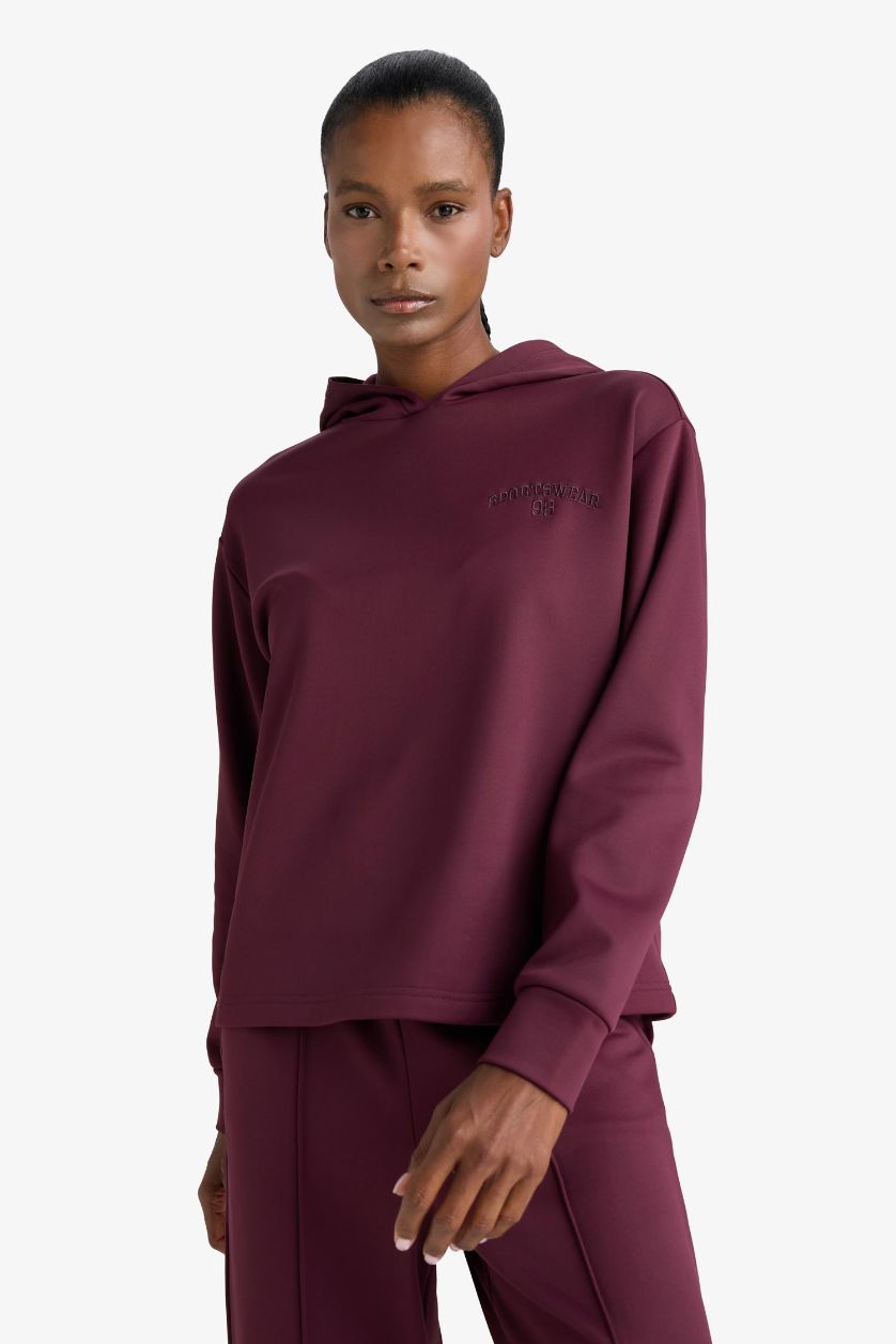 Woman Bordeaux Standard Fit Printed Sports Hoodie