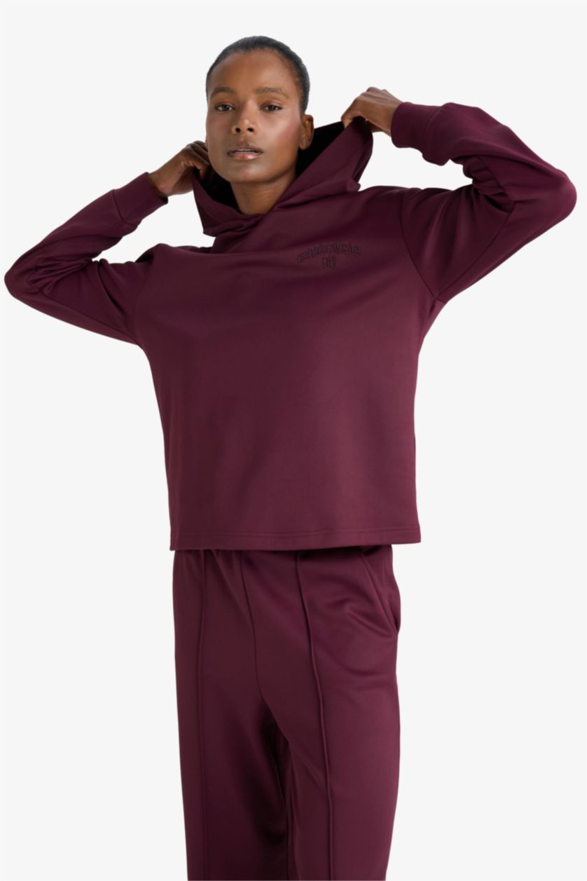 Woman Bordeaux Standard Fit Printed Sports Hoodie