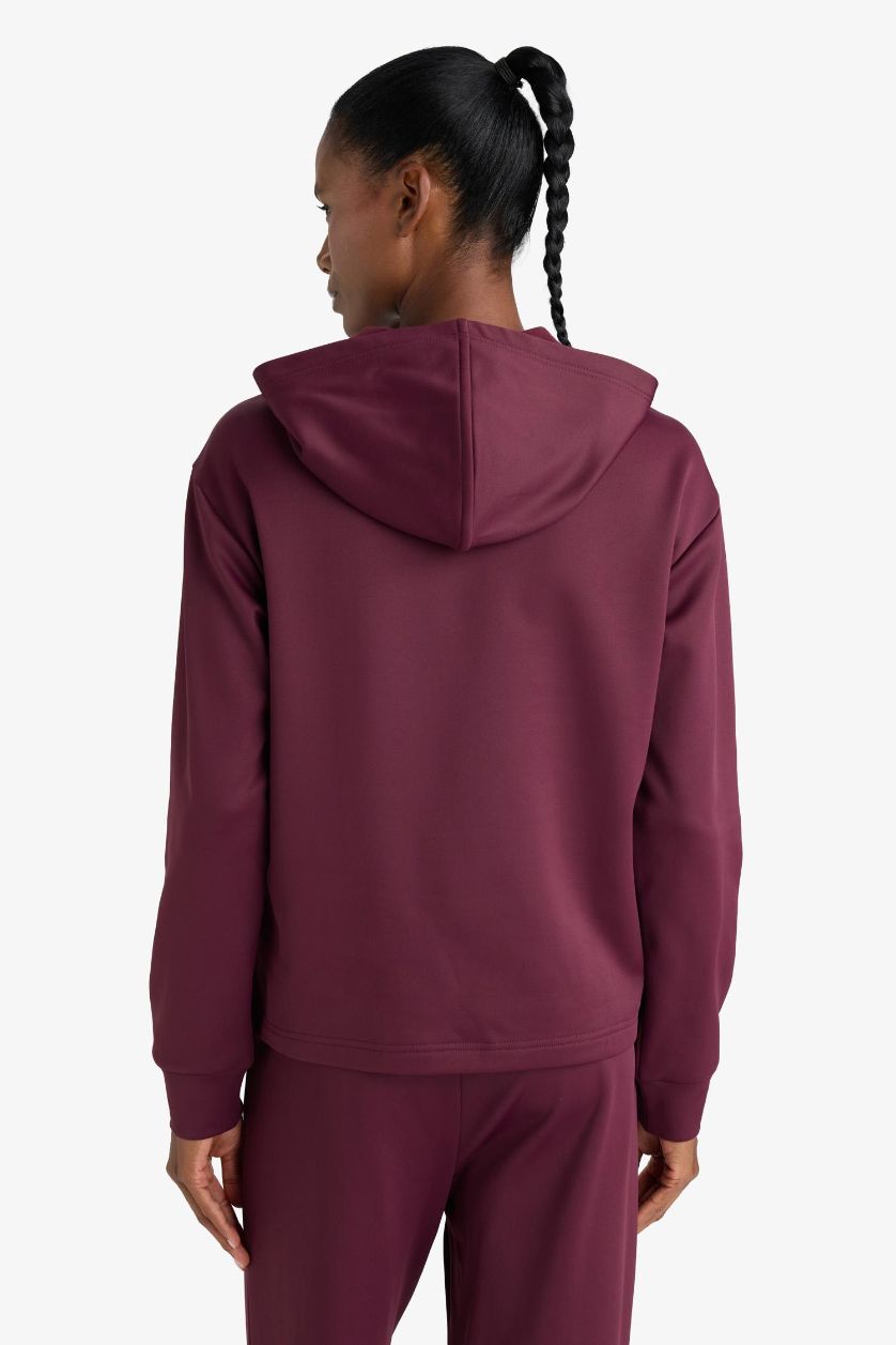 Woman Bordeaux Standard Fit Printed Sports Hoodie