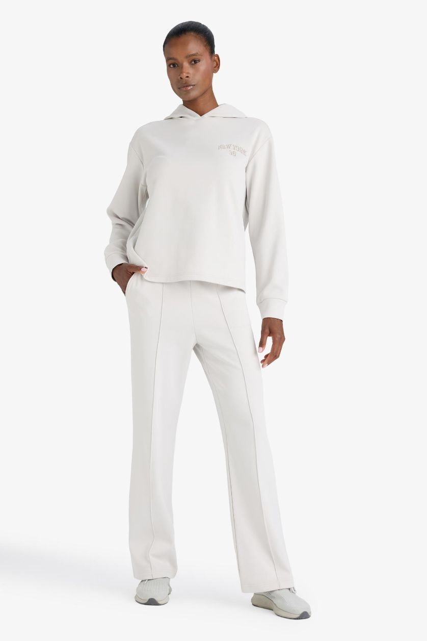 WOMAN Stone DeFactoFit Standard Fit Hooded Printed Scuba Fabric Sports Sweatshirt