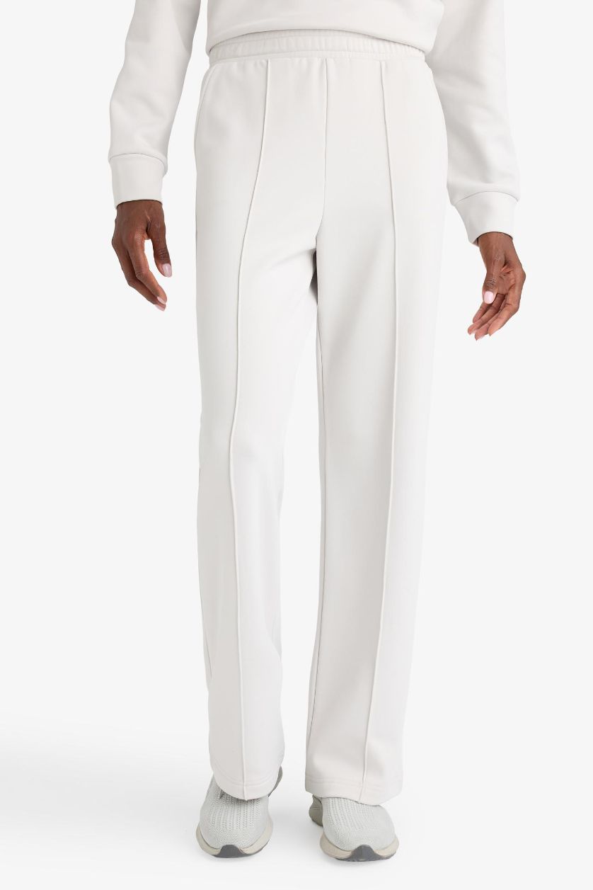 حريمي اللون الحجري بنطلون رياضي قماش سكوبا وايد ليج برجل واسع ببطانة ناعمة من DeFactoFit