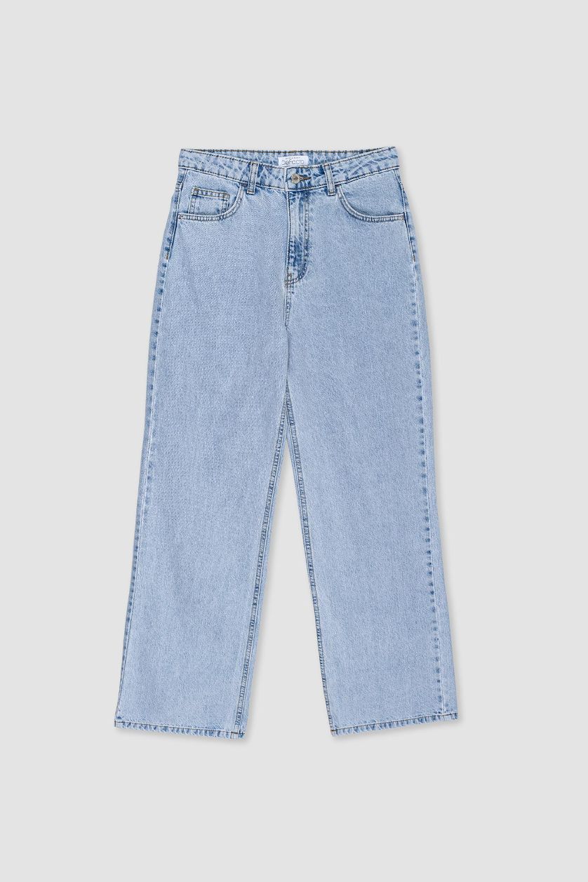 Woman Light Blue 90's Wide Leg High Waist Long Jeans