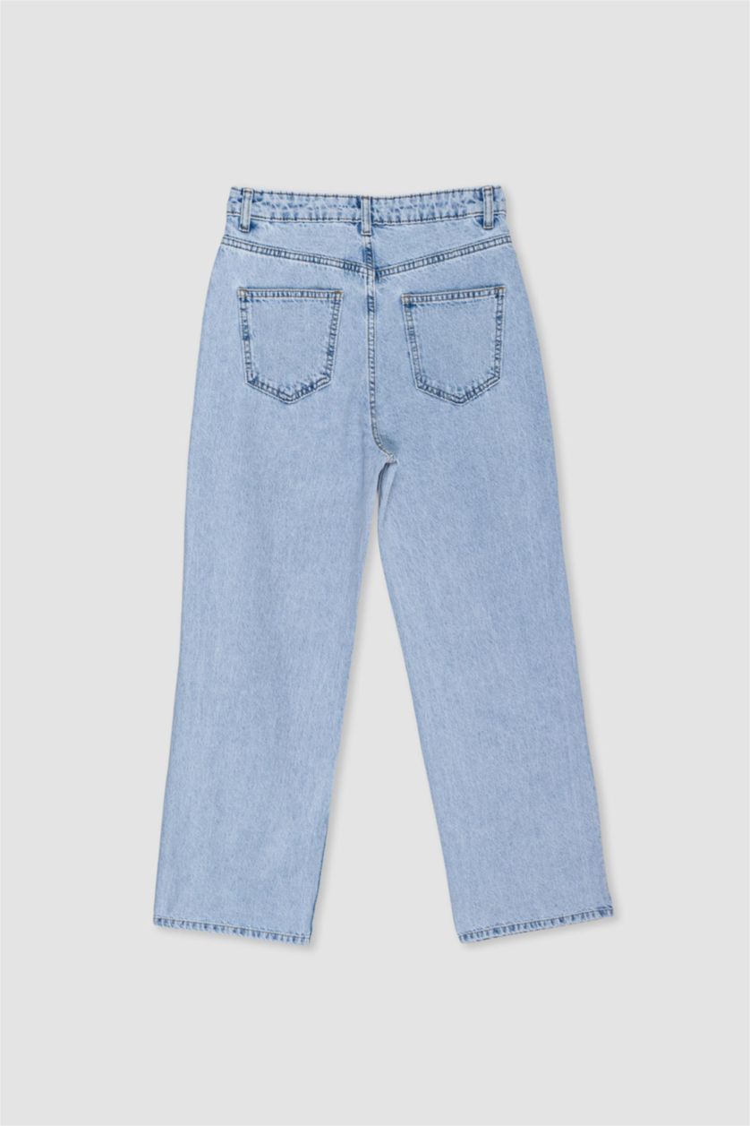 Woman Light Blue 90's Wide Leg High Waist Long Jeans