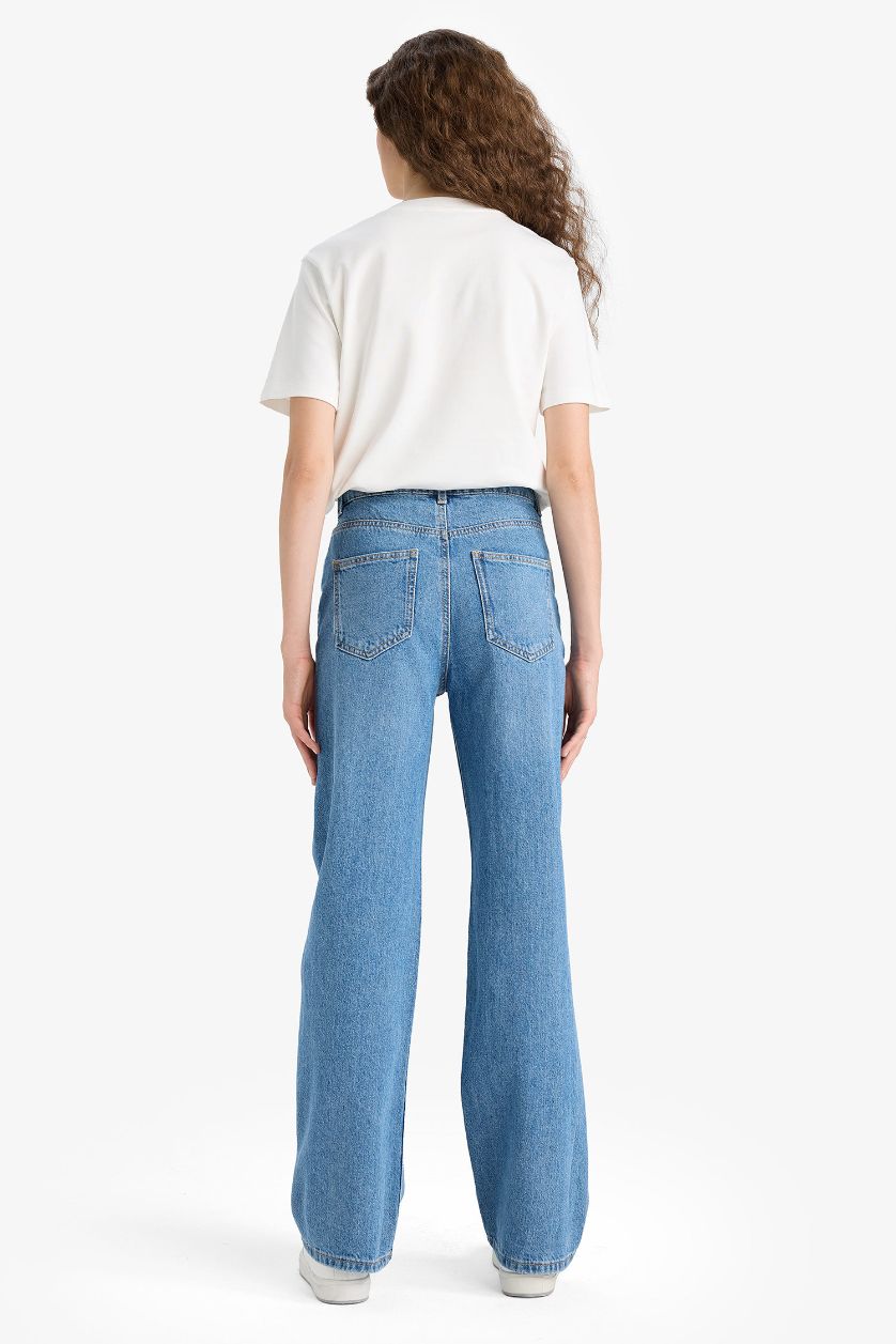 Kadın Mavi 90's Wıde Leg Yüksek Bel Düz Paça Uzun Jean Pantolon