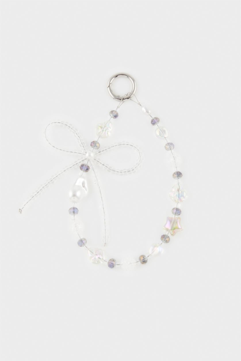 Kadın Gümüş Kadın Fiyonklu Taşlı Charm Anahtarlık