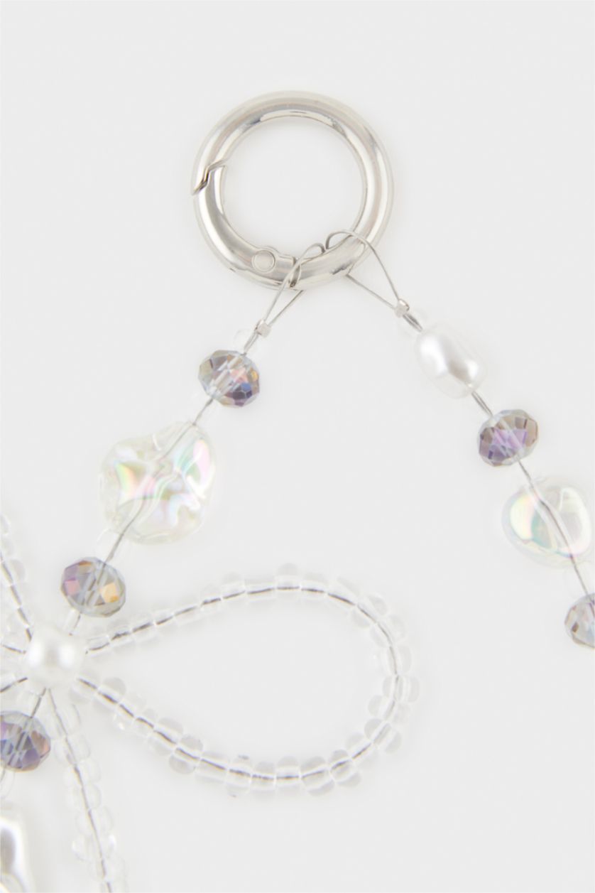 Kadın Gümüş Kadın Fiyonklu Taşlı Charm Anahtarlık