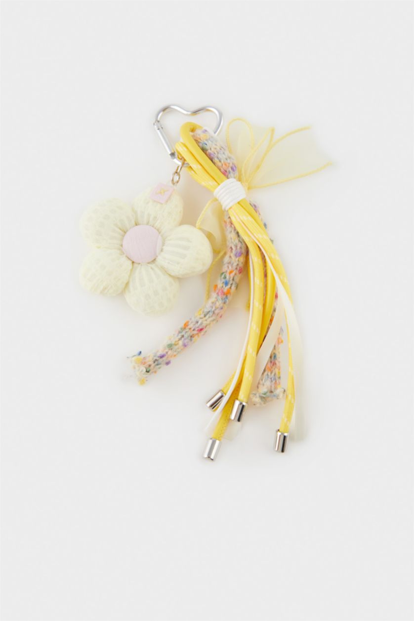 Kadın Sarı Kadın Sarı Çiçek Detaylı İpli Charm Anahtarlık