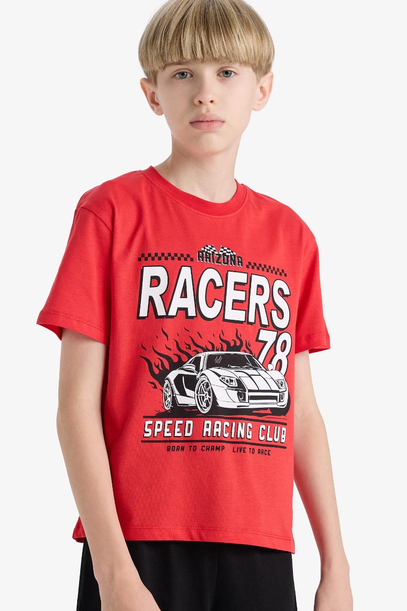 Erkek Çocuk - Genç Erkek Kırmızı %100 Pamuklu Baskılı Beli Lastikli Pijama Takımı Erkek Çocuk