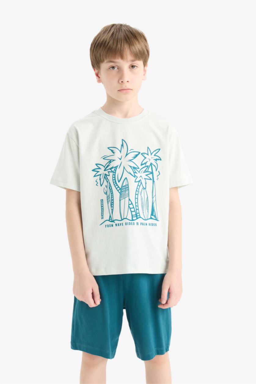 Мальчики и подростки Светло-синий Пижамный комплект для мальчиков с коротким рукавом и эластичными шортами