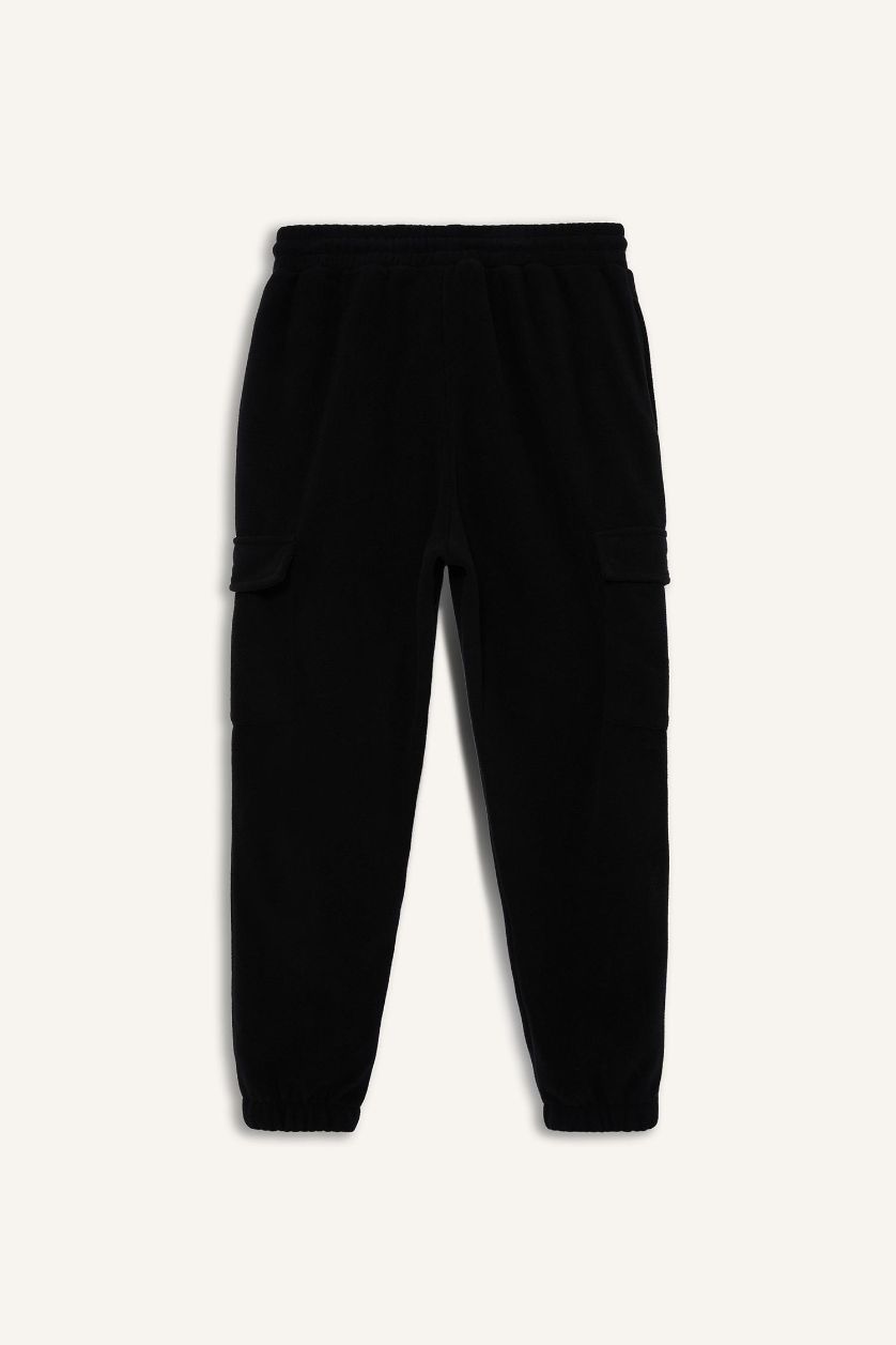 Erkek Siyah Kargo Cepli Polar Eşofman Altı