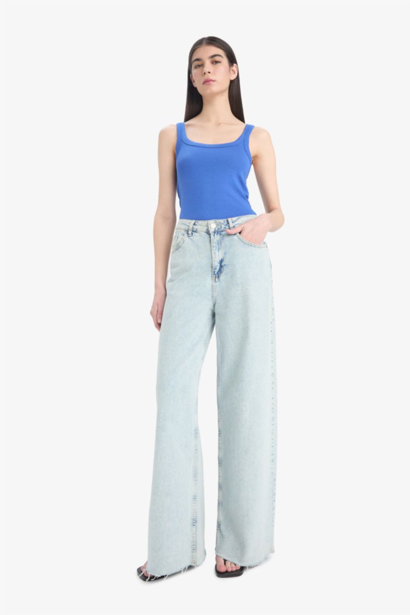 WOMAN Sax Slim Fit Camisole Round Collar Tank Top