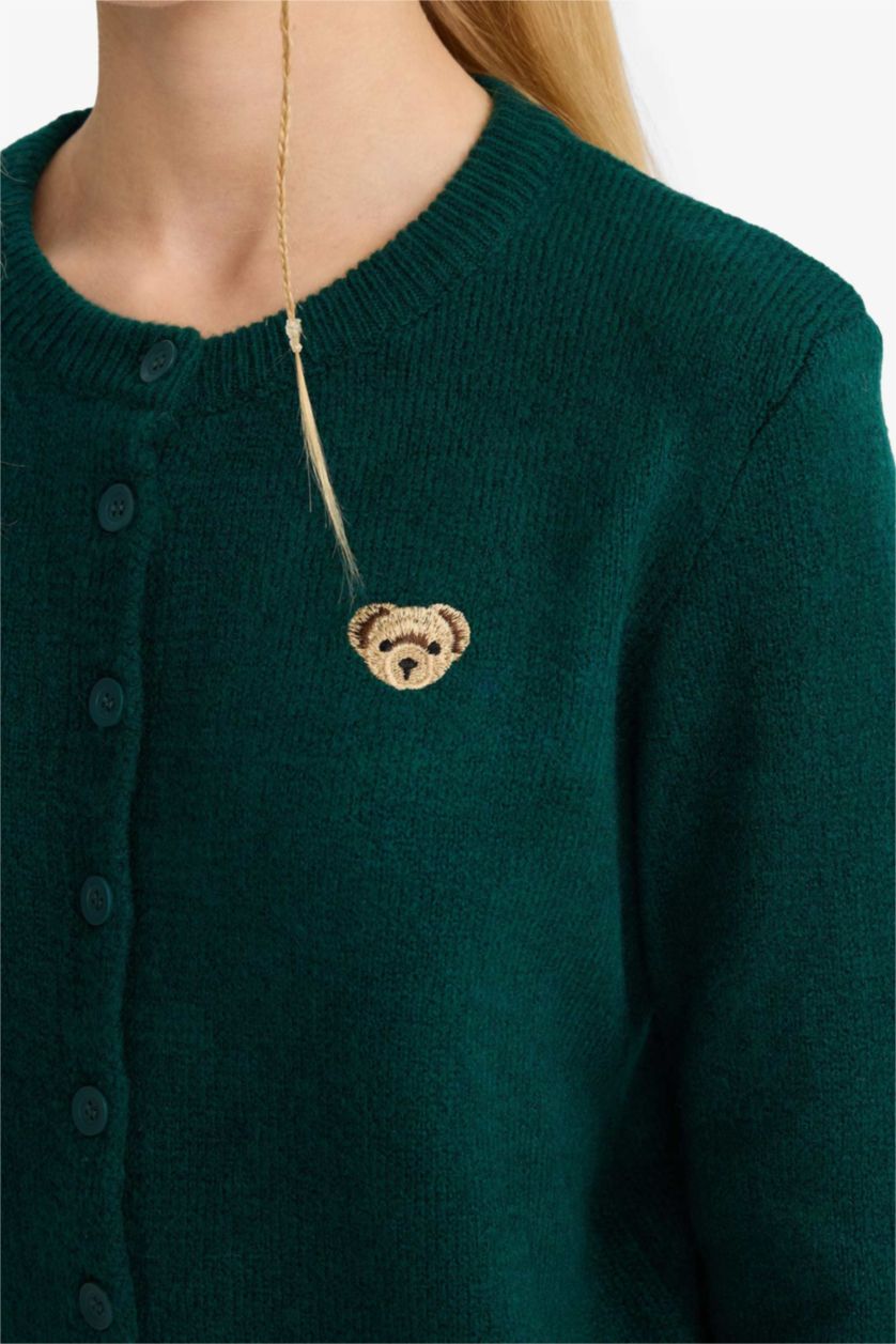 نساء أخضر جاكيت صوف سليم فيت بياخة مستديرة