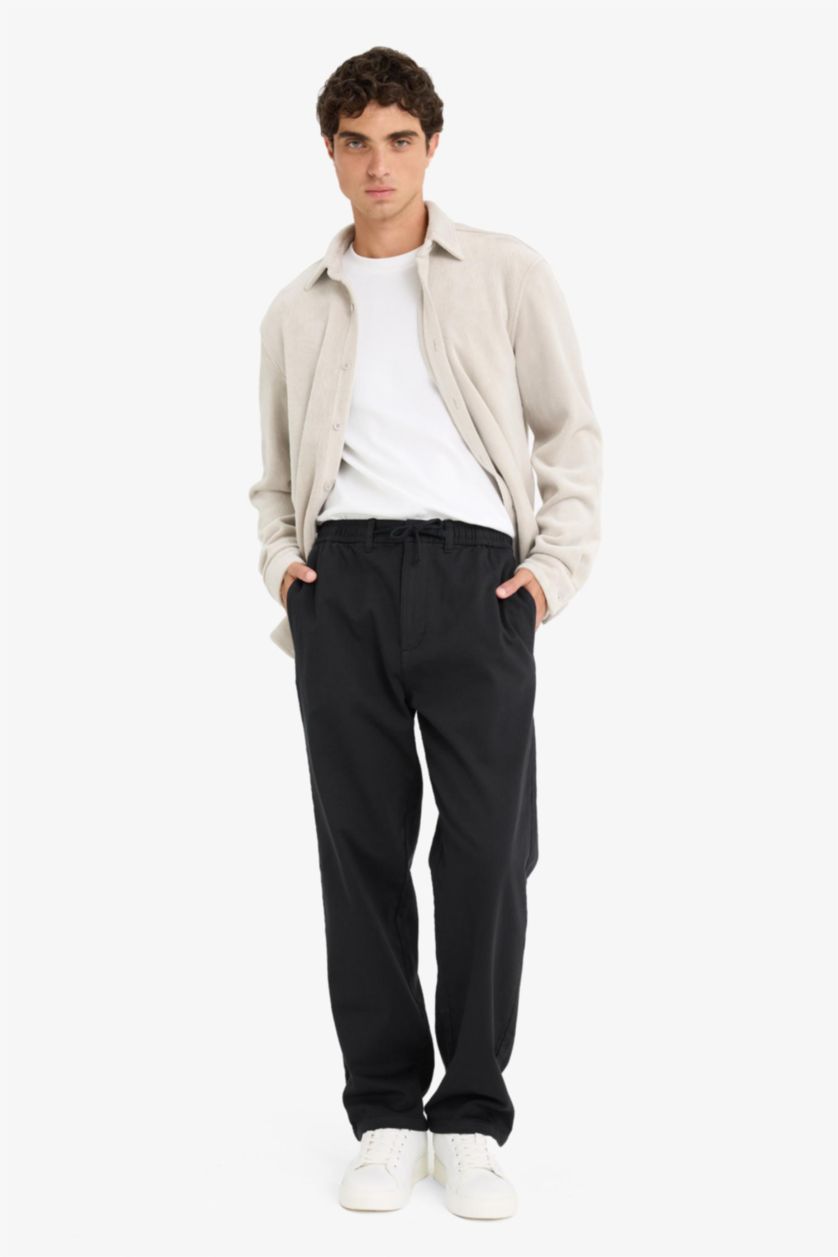 MAN Black Wide Leg Regular Hem Zip-Up Trousers