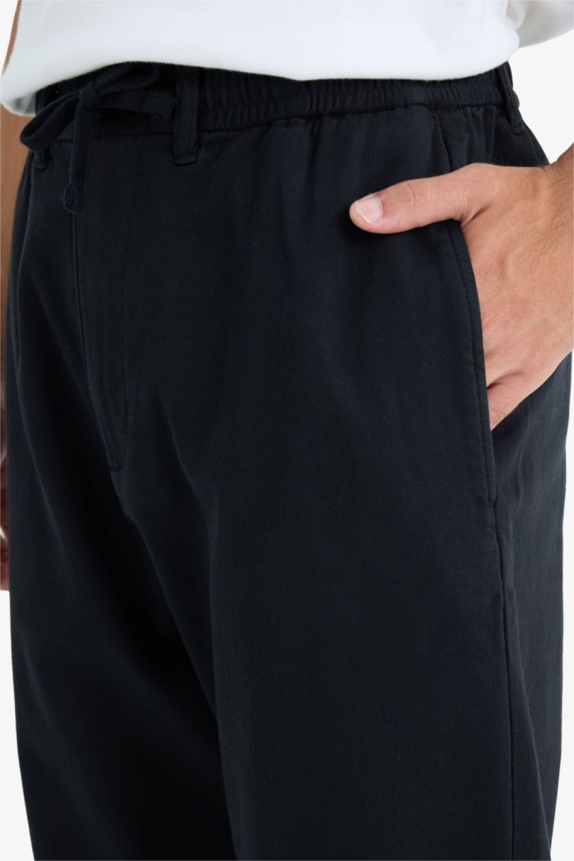 MAN Black Wide Leg Regular Hem Zip-Up Trousers