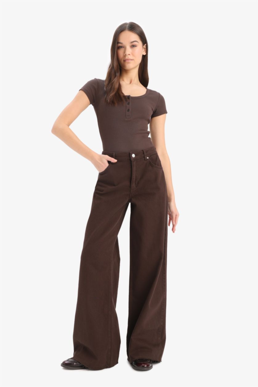 WOMAN Brown Ribbed Camisole Short Sleeve T-Shirt