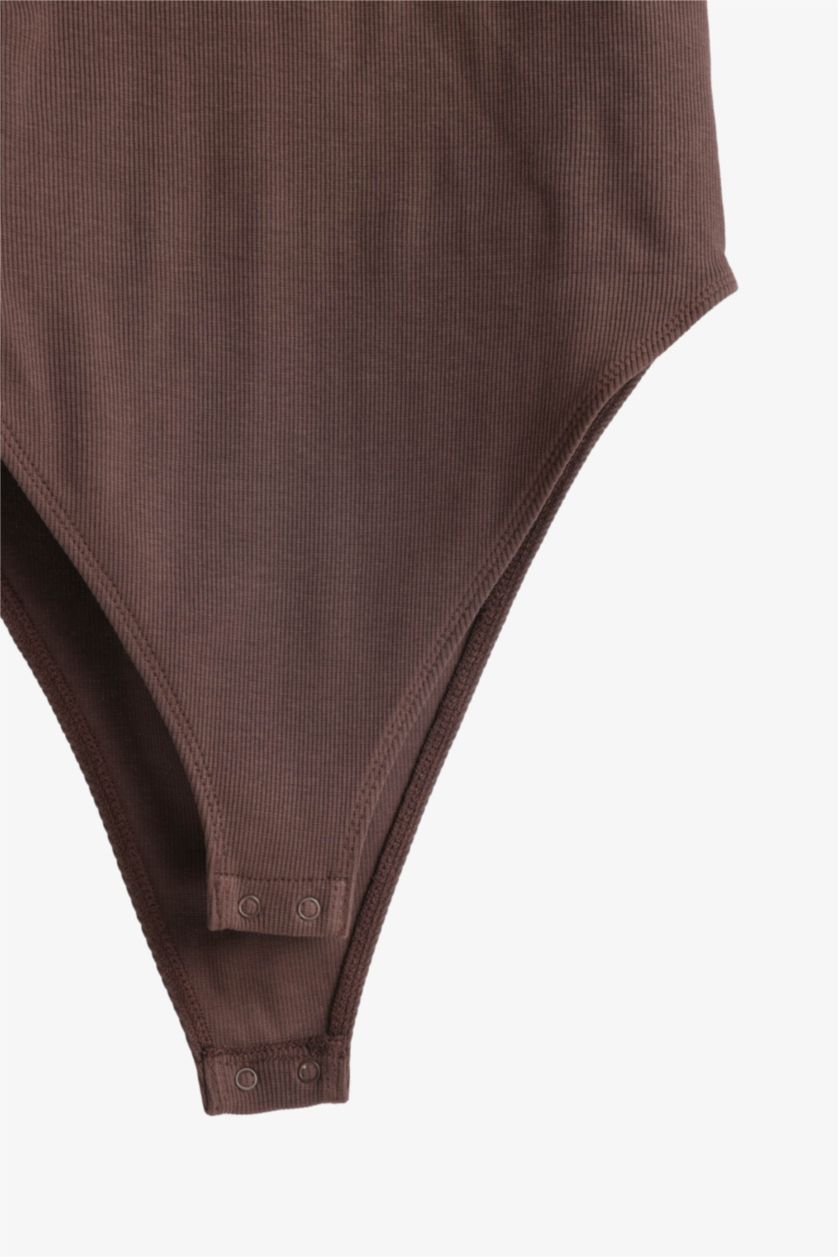 WOMAN Brown Ribbed Camisole Short Sleeve T-Shirt