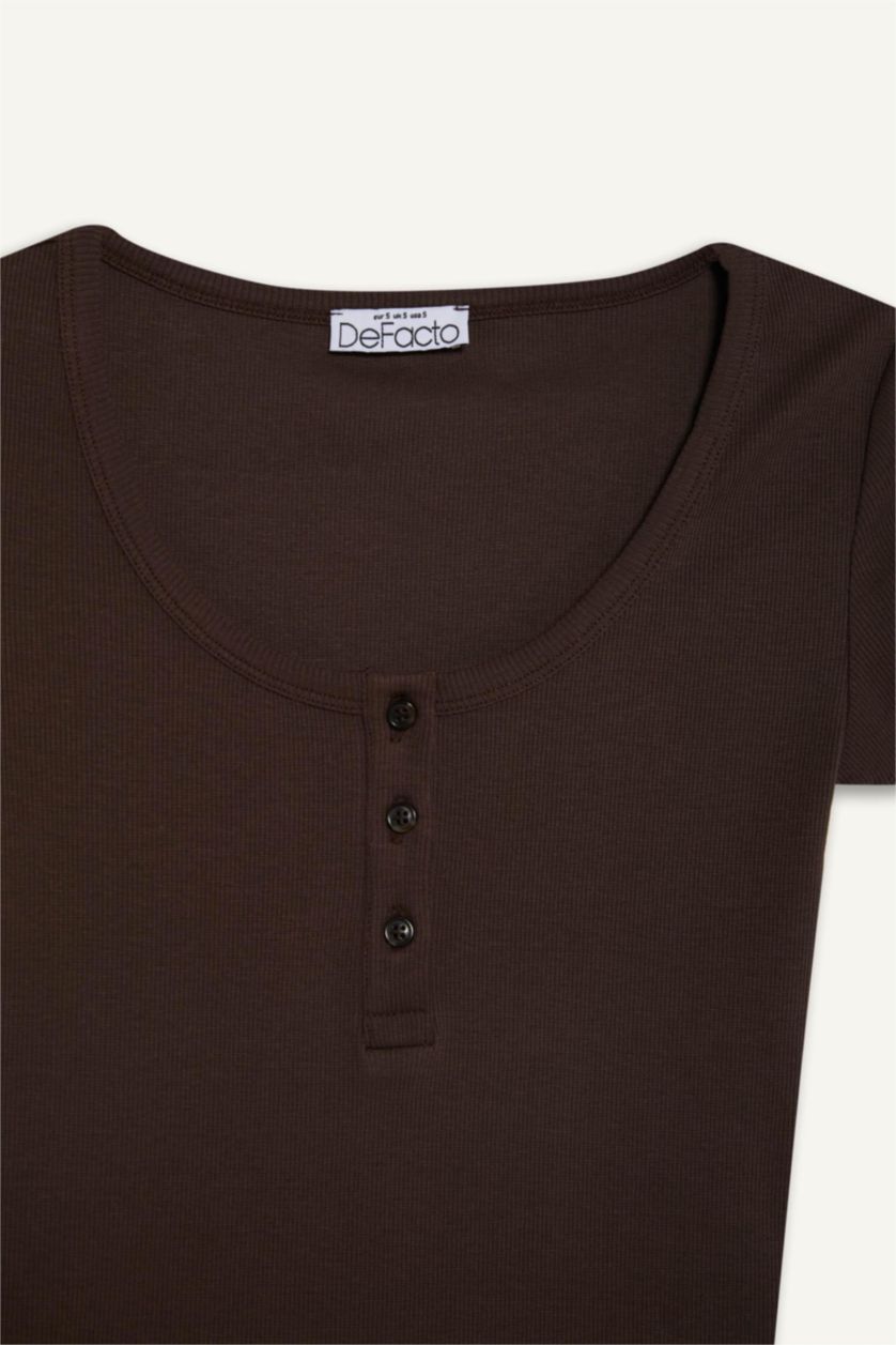 WOMAN Brown Ribbed Camisole Short Sleeve T-Shirt