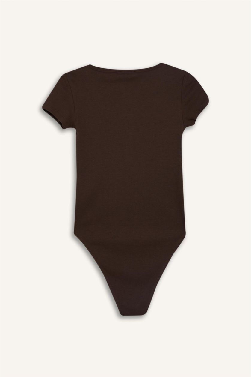 WOMAN Brown Ribbed Camisole Short Sleeve T-Shirt