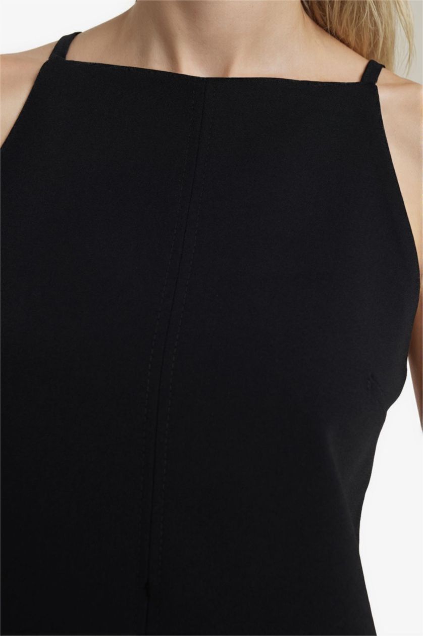 نساء أسود فستان قصير كت بياخة مربعة