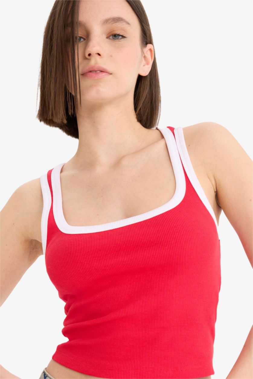 WOMAN Red تانك توب مضلع سليم فيت