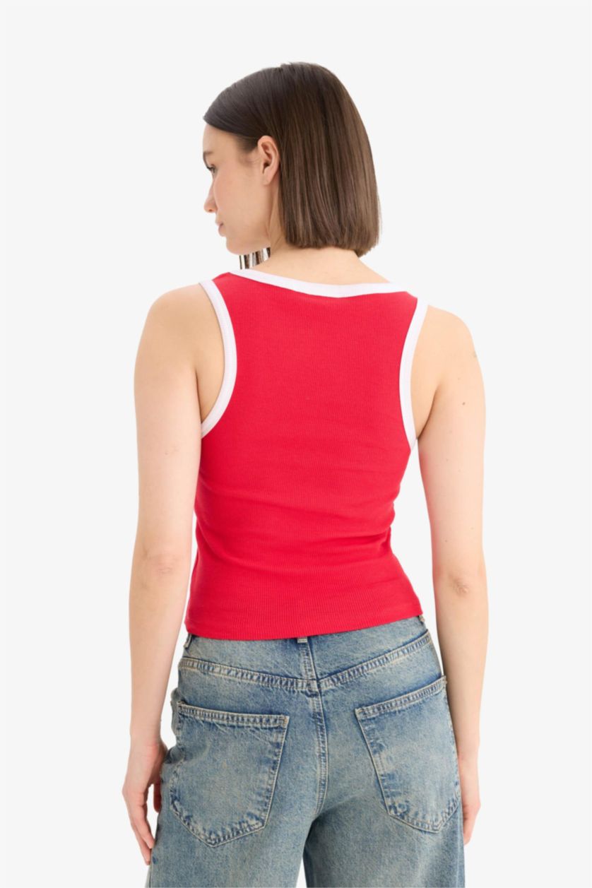 WOMAN Red تانك توب مضلع سليم فيت