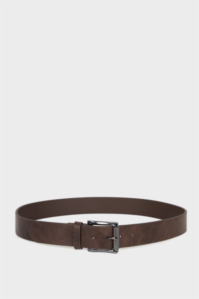 رجالي بني حزام رجالي جلد صناعي بني بمشبك مستطيل