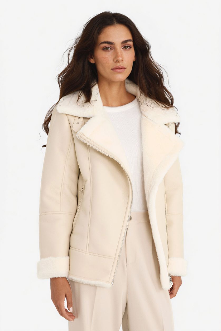 نساء اللون الرملي جاكيت اوفر سايز مبطن بفرو إصطناعي مقاوم للماء