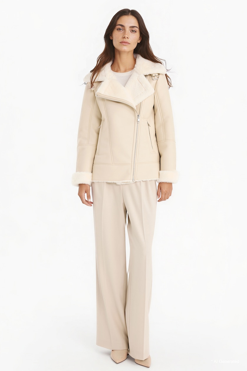 Women Sand Zipper Faux Leather Jacket
