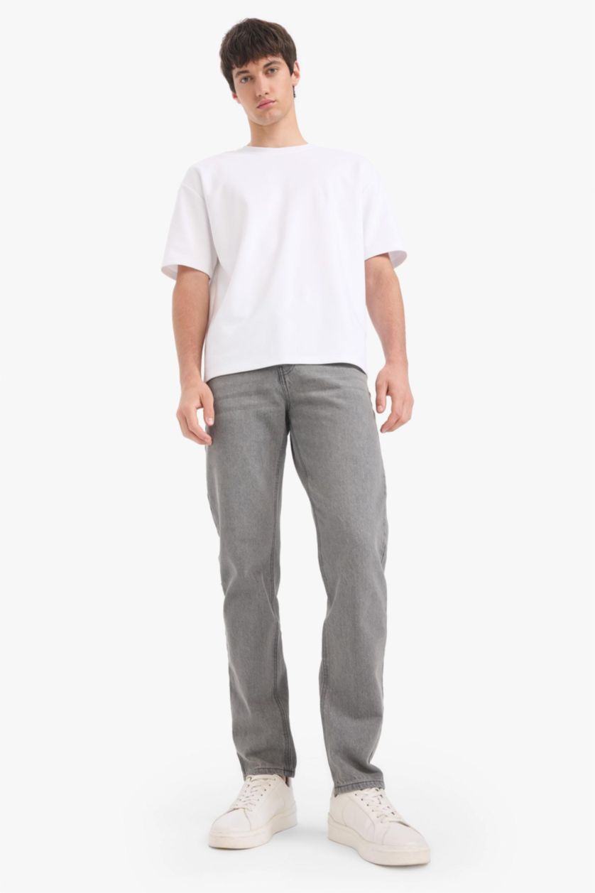 Ерлер Сұр қалыпты кері пішім деним тұрақты етек Шалбар