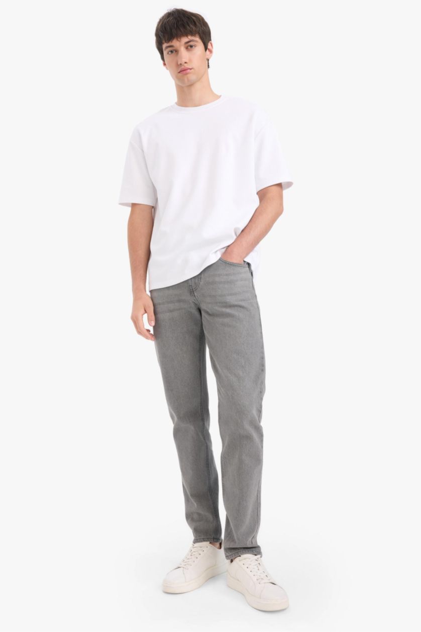 Ерлер Сұр қалыпты кері пішім деним тұрақты етек Шалбар