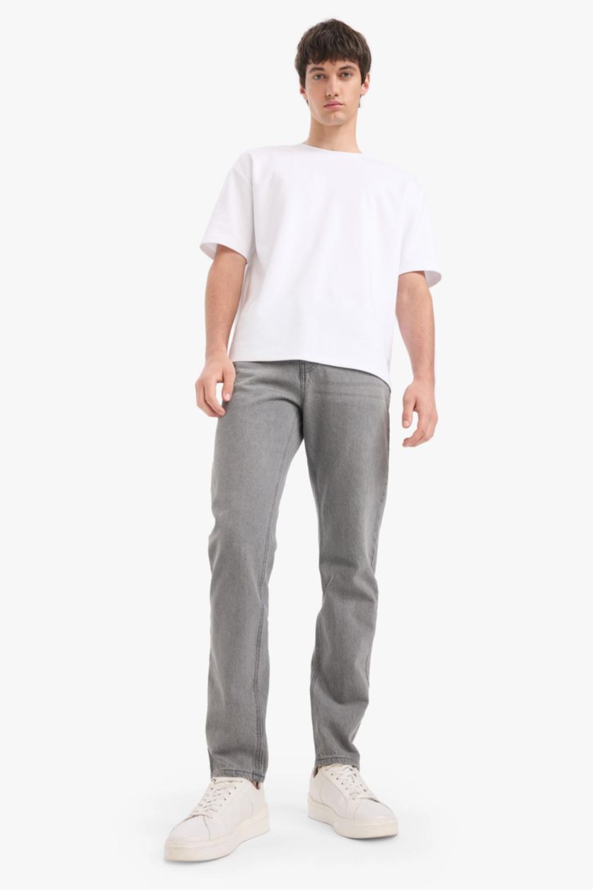 Ерлер Сұр қалыпты кері пішім деним тұрақты етек Шалбар