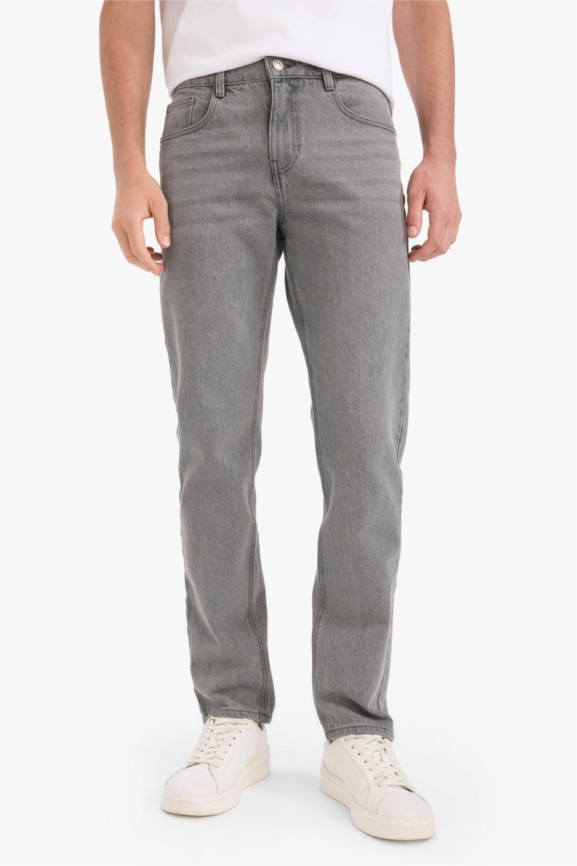 Ерлер Сұр қалыпты кері пішім деним тұрақты етек Шалбар