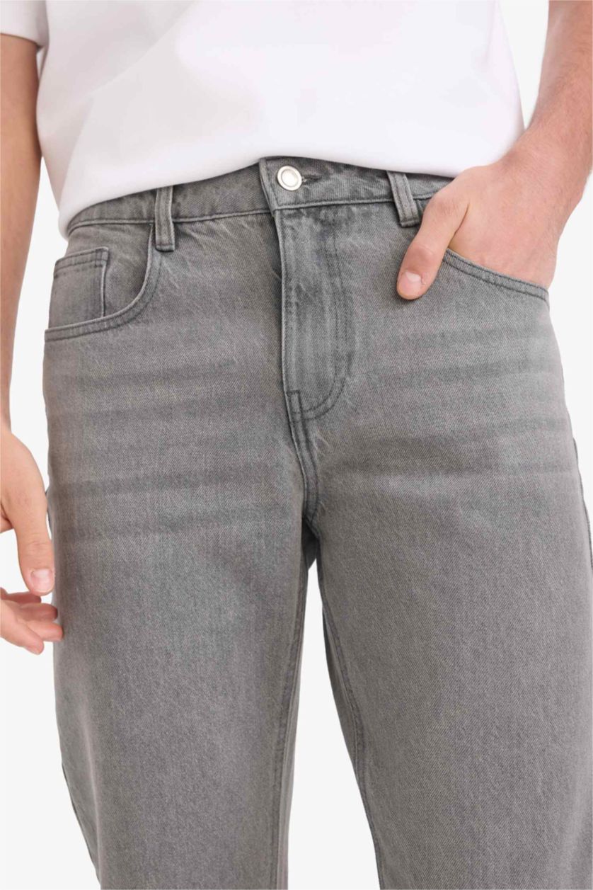 Ерлер Сұр қалыпты кері пішім деним тұрақты етек Шалбар