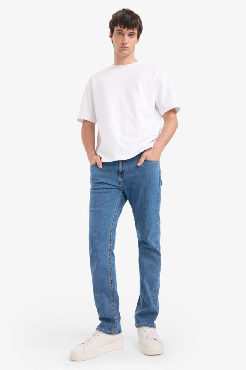 Мужчины Светло-синий Джинсы регулярной посадки с прямыми штанинами