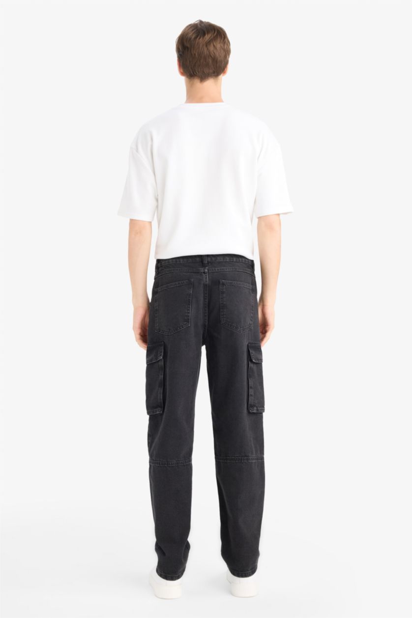 رجال أسود سروال جينز قصة مريحة برجل عادي